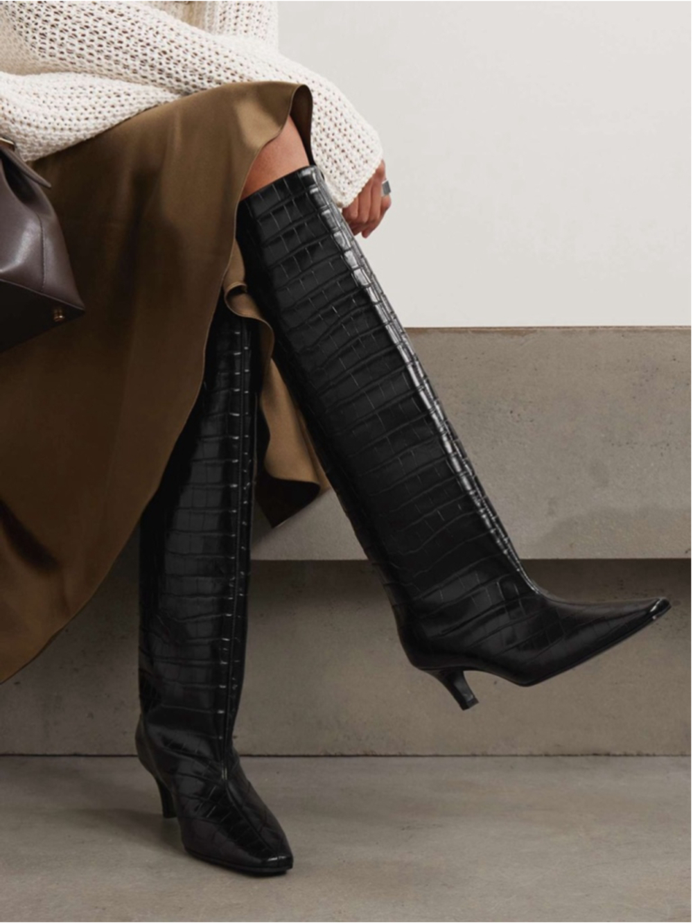 Khaite Davis Croc Effect Leather Knee High Boots Size EU 38.5 US 8.5